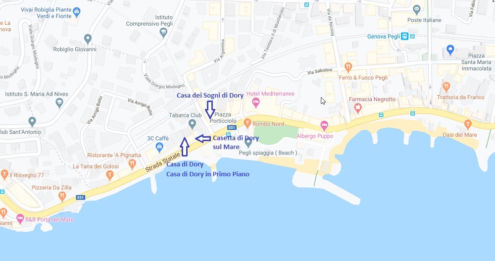 mappa google Casa di Dory, Casetta di Dory sul Mare, Casa dei sogni di Dory appartamenti case ad uso turistico a Genova Pegli con vista meravigliosa sul mare